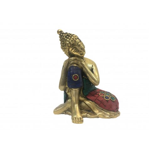 Buddha sitting with head on knee statue in brass 4 inches - colourful Buddah idol and figurines in brass - Indian handicraft Buddha sitting with head on knee statue in brass 4 inches - colourful Buddah idol and figurines in brass - Indian handicraft