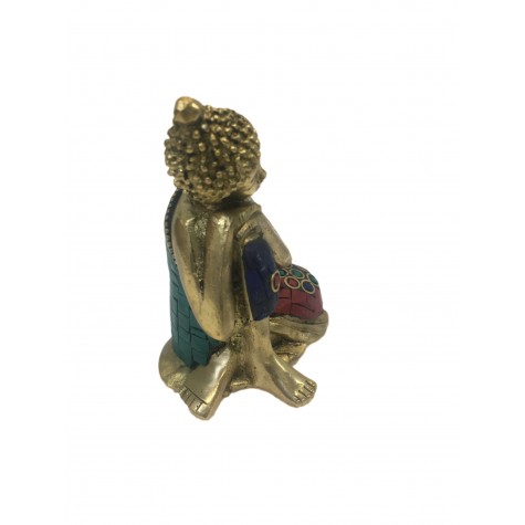 Buddha sitting with head on knee statue in brass 4 inches - colourful Buddah idol and figurines in brass - Indian handicraft Buddha sitting with head on knee statue in brass 4 inches - colourful Buddah idol and figurines in brass - Indian handicraft
