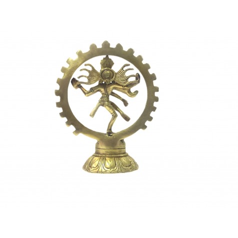 Natraj Statue in Brass 6 inches - Lord Shiva in dancing posture performing cosmic dance / tandav dance beautifully carved in brass