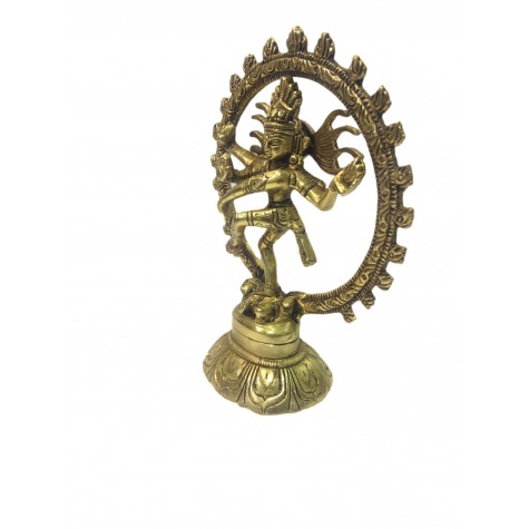 Natraj Statue in Brass 6 inches - Lord Shiva in dancing posture performing cosmic dance / tandav dance beautifully carved in brass