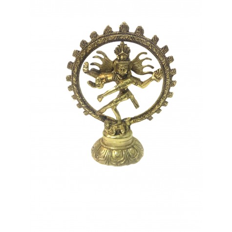 Natraj Statue in Brass 6 inches - Lord Shiva in dancing posture performing cosmic dance / tandav dance beautifully carved in brass