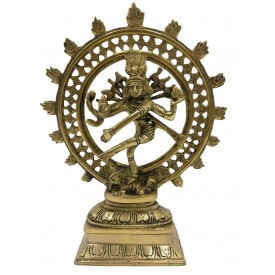 Natraj Statue in Brass 8 inches - Lord Shiva in dancing posture performing cosmic dance / tandav dance beautifully carved in brass