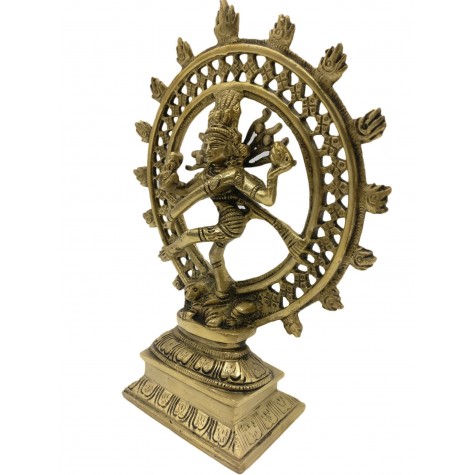 Natraj Statue in Brass 8 inches - Lord Shiva in dancing posture performing cosmic dance / tandav dance beautifully carved in brass