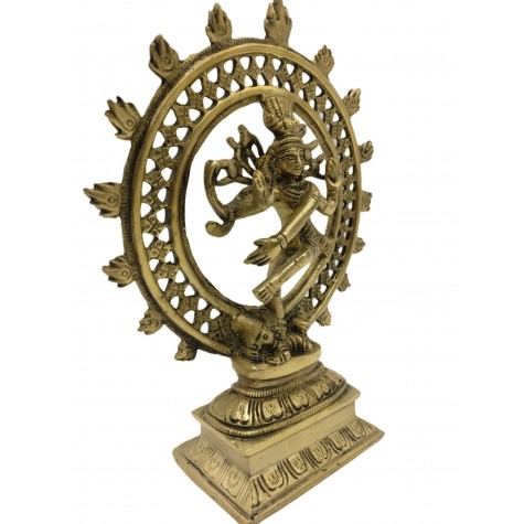 Natraj Statue in Brass 8 inches - Lord Shiva in dancing posture performing cosmic dance / tandav dance beautifully carved in brass