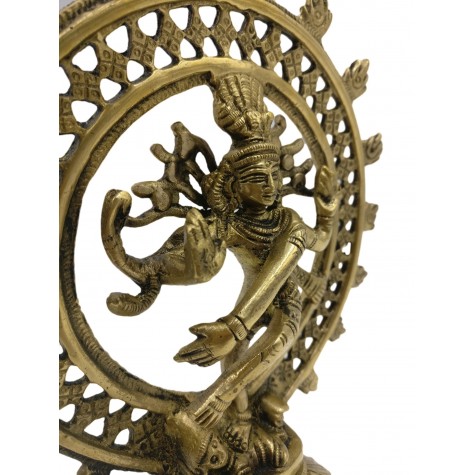 Natraj Statue in Brass 8 inches - Lord Shiva in dancing posture performing cosmic dance / tandav dance beautifully carved in brass