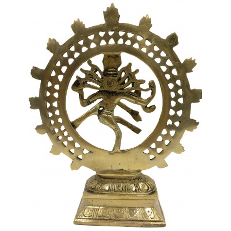 Natraj Statue in Brass 8 inches - Lord Shiva in dancing posture performing cosmic dance / tandav dance beautifully carved in brass