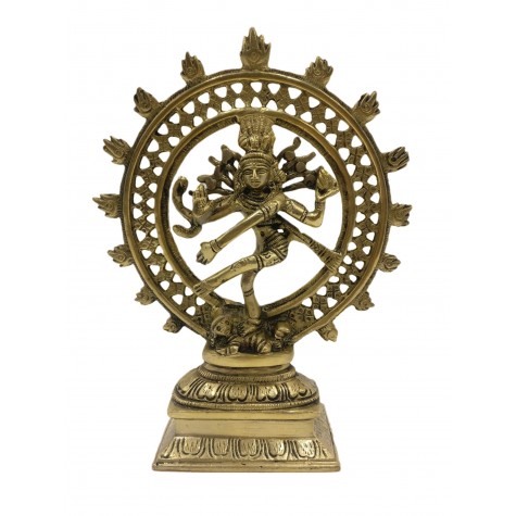 Natraj Statue in Brass 8 inches - Lord Shiva in dancing posture performing cosmic dance / tandav dance beautifully carved in brass
