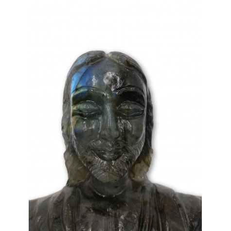 "Christ the Redeemer" - Majestic carving in natural labradorite stone 13 inches tall - handcarved statue / figurine of Jesus Christ