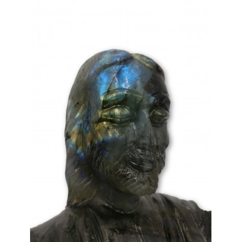 "Christ the Redeemer" - Majestic carving in natural labradorite stone 13 inches tall - handcarved statue / figurine of Jesus Christ