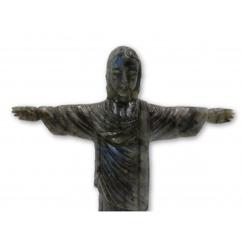 "Christ the Redeemer" - Majestic carving in natural labradorite stone 13 inches tall - handcarved statue / figurine of Jesus Christ