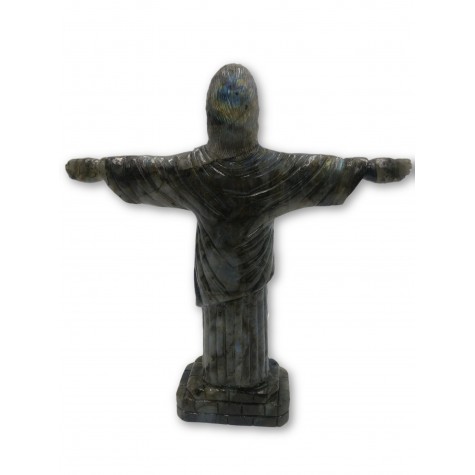 "Christ the Redeemer" - Majestic carving in natural labradorite stone 13 inches tall - handcarved statue / figurine of Jesus Christ
