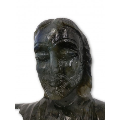 "Christ the Redeemer" - Majestic carving in natural labradorite stone 13 inches tall - handcarved statue / figurine of Jesus Christ