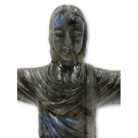 "Christ the Redeemer" - Majestic carving in natural labradorite stone 13 inches tall - handcarved statue / figurine of Jesus Christ