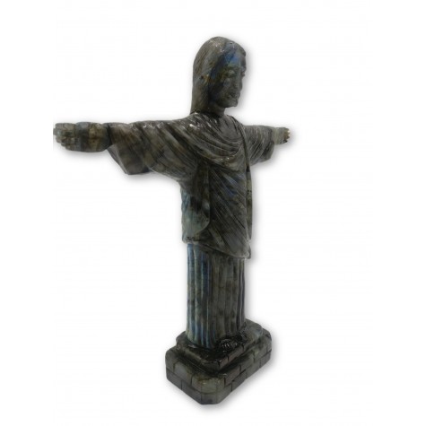 "Christ the Redeemer" - Majestic carving in natural labradorite stone 13 inches tall - handcarved statue / figurine of Jesus Christ