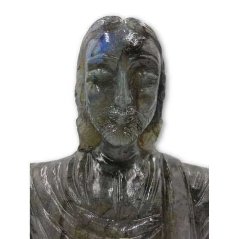 "Christ the Redeemer" - Majestic carving in natural labradorite stone 13 inches tall - handcarved statue / figurine of Jesus Christ