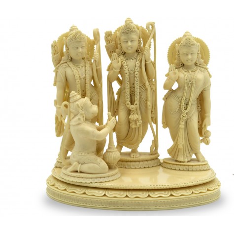 Ram Durbaar Statue handmade in Marble Powder - Ram Laxman Sita with Hanuman Handicraft from India