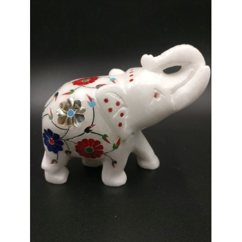 Marble Inlay Elephant 4 inches - elephant gifts and animal figurine home decor in marble - marble inlay work Indian handicrafts