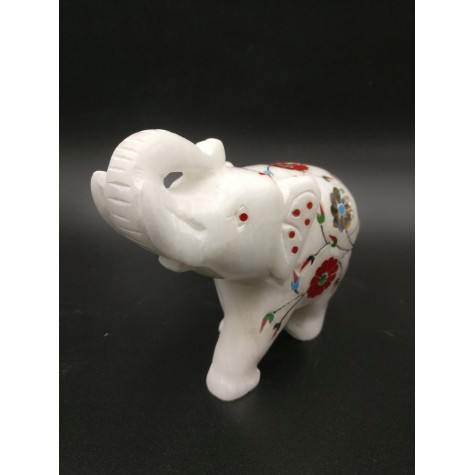 Marble Inlay Elephant 4 inches - elephant gifts and animal figurine home decor in marble - marble inlay work Indian handicrafts