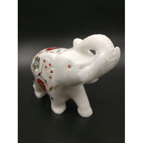 Marble Inlay Elephant 4 inches - elephant gifts and animal figurine home decor in marble - marble inlay work Indian handicrafts