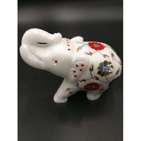Marble Inlay Elephant 4 inches - elephant gifts and animal figurine home decor in marble - marble inlay work Indian handicrafts