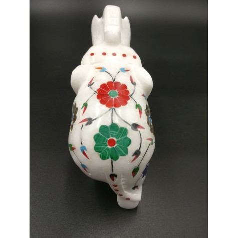 Marble Inlay Elephant 4 inches - elephant gifts and animal figurine home decor in marble - marble inlay work Indian handicrafts