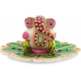 Ganesha Marble Statue on Marble Leaf Plate - Home Decor Gift