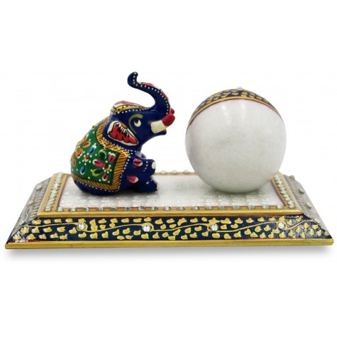 Marble Table Decoration with Watch and Elephant - Handmade Home Decor in Marble