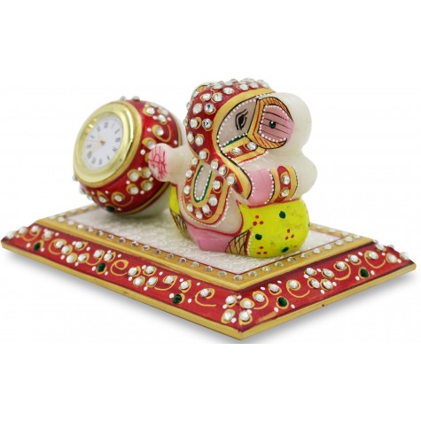 Table Decor Ganesha with Watch - Marble Handicraft India