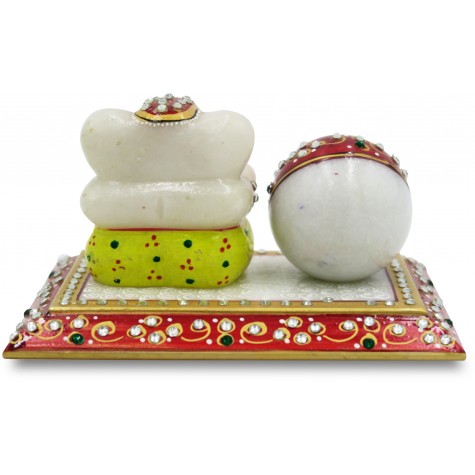 Table Decor Ganesha with Watch - Marble Handicraft India