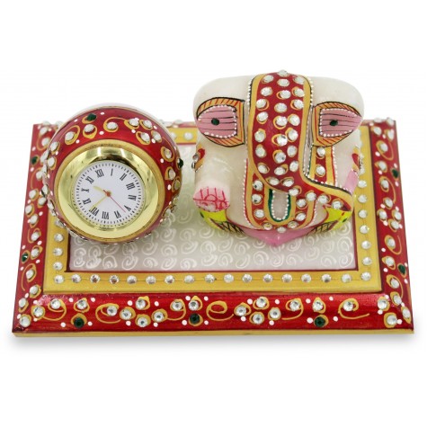 Table Decor Ganesha with Watch - Marble Handicraft India