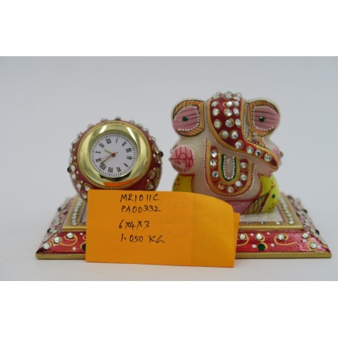 Table Decor Ganesha with Watch - Marble Handicraft India