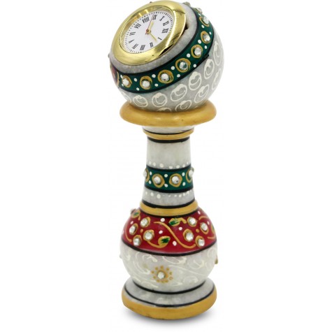 Table Decor - Pillar with Watch in Marble - Indian Handicraft