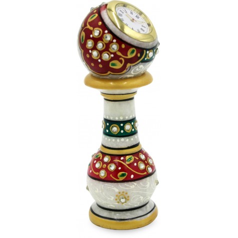 Table Decor - Pillar with Watch in Marble - Indian Handicraft