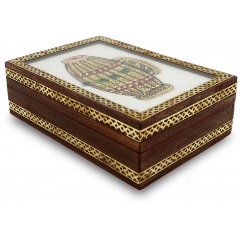 Marble Jewelry Boxes with Kundan Work - Gift Jewelry Marble Box in Wooden Frame - Dhol Design