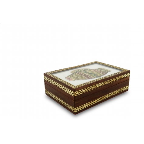 Marble Jewelry Boxes with Kundan Work - Gift Jewelry Marble Box in Wooden Frame - Dhol Design