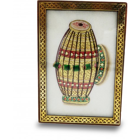 Marble Jewelry Boxes with Kundan Work - Gift Jewelry Marble Box in Wooden Frame - Dhol Design