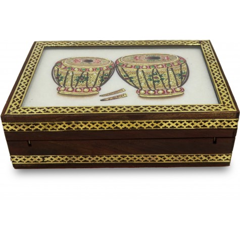 Marble Jewelry Boxes with Kundan Work - Gift Jewelry Marble Box in Wooden Frame - Tabla Design