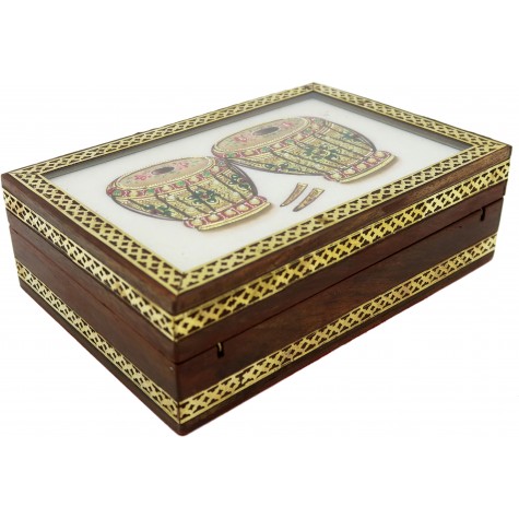 Marble Jewelry Boxes with Kundan Work - Gift Jewelry Marble Box in Wooden Frame - Tabla Design
