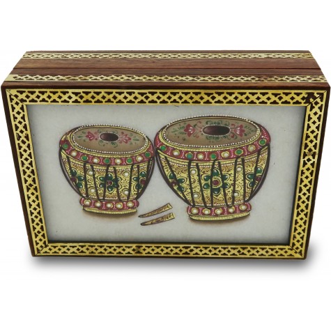 Marble Jewelry Boxes with Kundan Work - Gift Jewelry Marble Box in Wooden Frame - Tabla Design