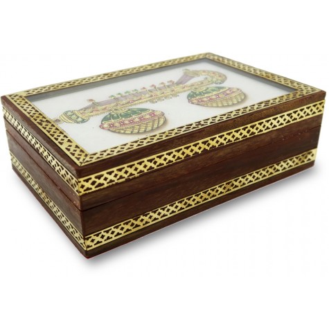 Marble Jewelry Boxes with Kundan Work - Gift Jewelry Marble Box in Wooden Frame - Santoor Design