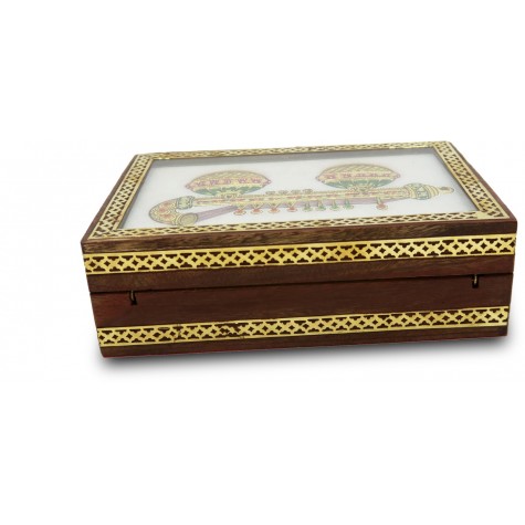 Marble Jewelry Boxes with Kundan Work - Gift Jewelry Marble Box in Wooden Frame - Santoor Design