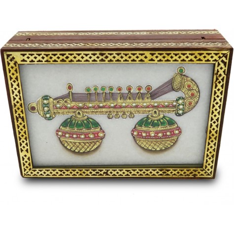 Marble Jewelry Boxes with Kundan Work - Gift Jewelry Marble Box in Wooden Frame - Santoor Design
