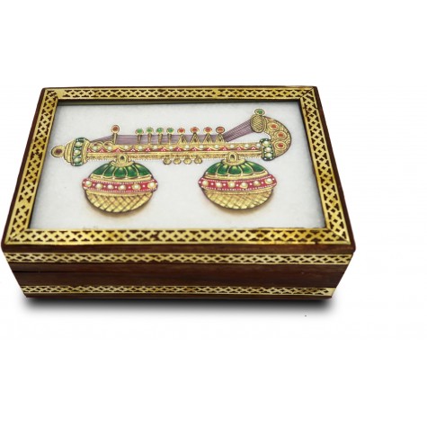 Marble Jewelry Boxes with Kundan Work - Gift Jewelry Marble Box in Wooden Frame - Santoor Design