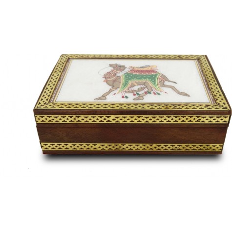 Marble Jewelry Boxes with Camel Painting using Crushed Gemstone art on wood - Gift a Jewelry Marble Box in Wooden Frame 