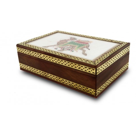 Marble Jewelry Boxes with Camel Painting using Crushed Gemstone art on wood - Gift a Jewelry Marble Box in Wooden Frame 