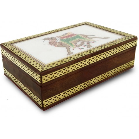 Marble Jewelry Boxes with Camel Painting using Crushed Gemstone art on wood - Gift a Jewelry Marble Box in Wooden Frame 