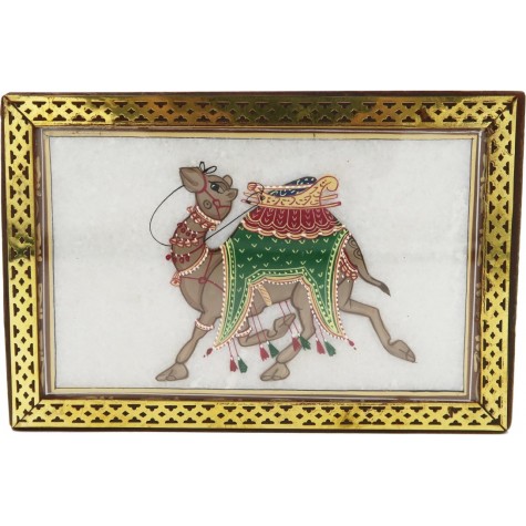 Marble Jewelry Boxes with Camel Painting using Crushed Gemstone art on wood - Gift a Jewelry Marble Box in Wooden Frame 