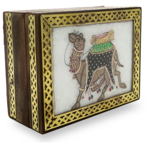 Marble Jewelry Boxes with Camel Painting using Crushed Gemstone art on wood - Gift a Jewelry Marble Box in Wooden Frame 