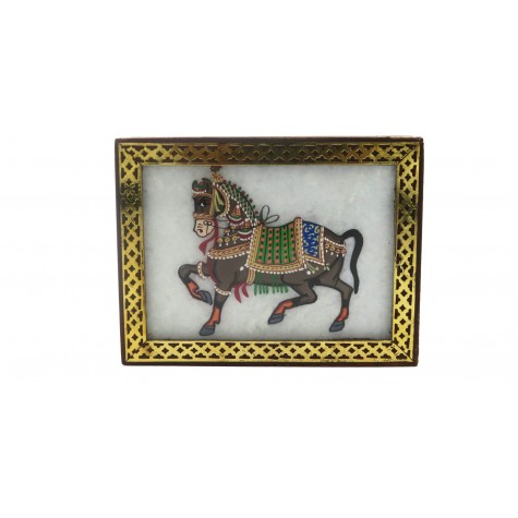Marble Jewelry Boxes with Horse Painting using Crushed Gemstone art on wood - Gift a Jewelry Marble Box in Wooden Frame 