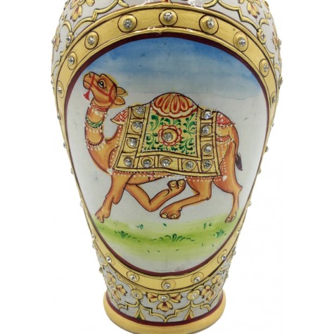 Marble Flower Vase with Camel Painting - Vase in Marble Handpainted Indian Artifact